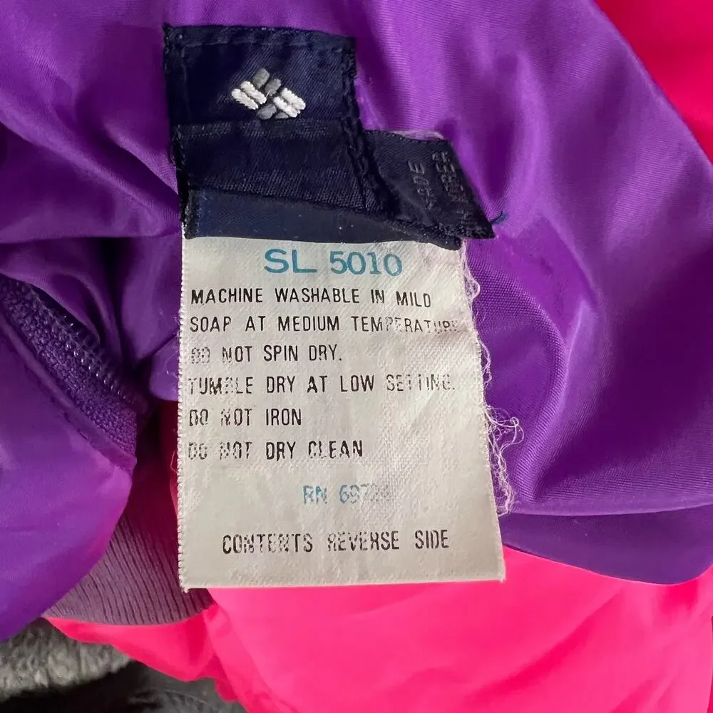 Vintage Columbia Reversible Down Puffer Jacket L Purple Pink 90s Colorblock Coat